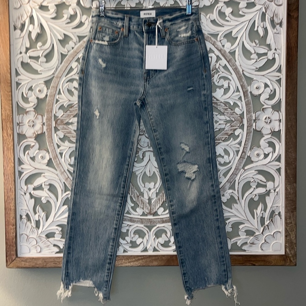 PISTOLA Charlie High-Rise Button Fly Staight Distressed Women's Jeans sz 24 NWT